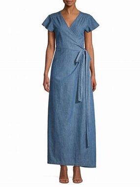 Draper James Chambray Wrap Maxi Dress in Light Blue